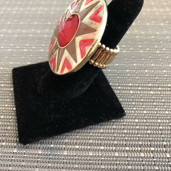 Red & Gold Sundial Aztec Ring - Picture 3 of 5